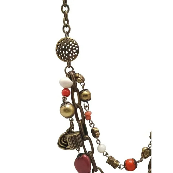 Vintage Bohemian Charm Necklace With Beads & Elephant Pendant 21" Adjustable Len - Picture 2 of 5